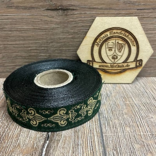[B19063b-grasgrn] Borte französische Lilie  in grün-gold, 19 mm- Webborte zur Verzierung mittelalterlicher Kostüme und Larp Gewandungen 