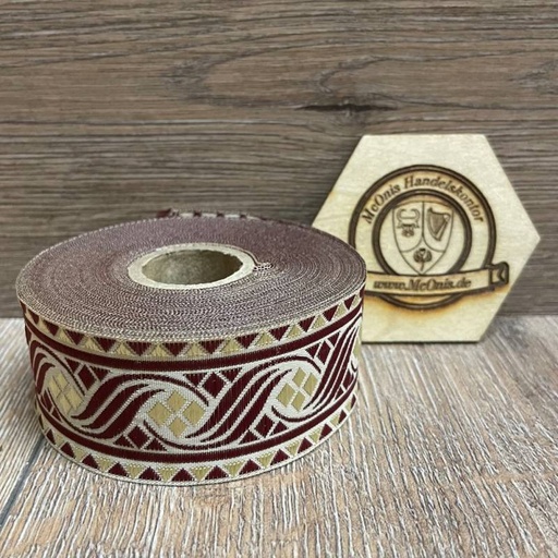[B33401-crmbrdx] Borte Blumenranke 3 in creme-bordeaux 33 mm- 10 m - Webborte zur Verzierung mittelalterlicher Kostüme und Larp Gewandungen