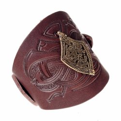 Geprägtes Wikinger-Armband mit Ortband-Zierbeschlag – Echtleder in Braun oder Schwarz