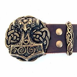 Wikinger-Gürtel „Mjölnir“ – 4 cm breiter Ledergürtel mit Thorshammer-Schnalle