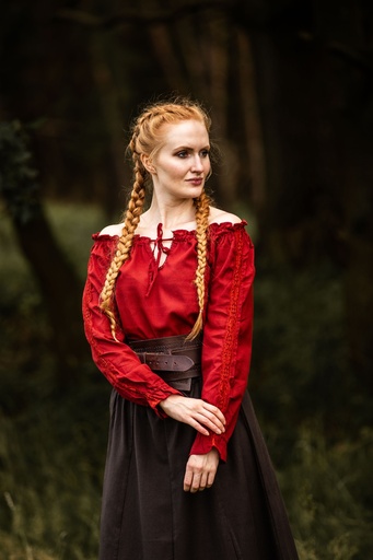 Mittelalterbluse mit Spitze "Bettina"Rot