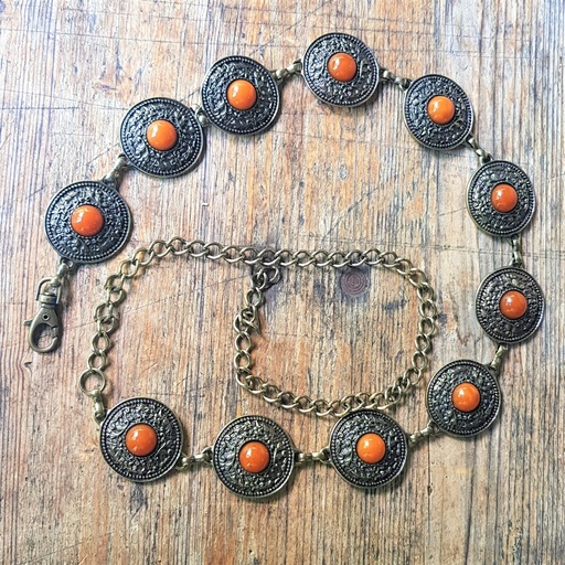 [CA-5361-2] NITRAM, Kettengürtel, messingfarben, bernsteinfarbene Perle