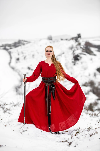 Wikinger Kleid 100% Leinen "Anna" Rot