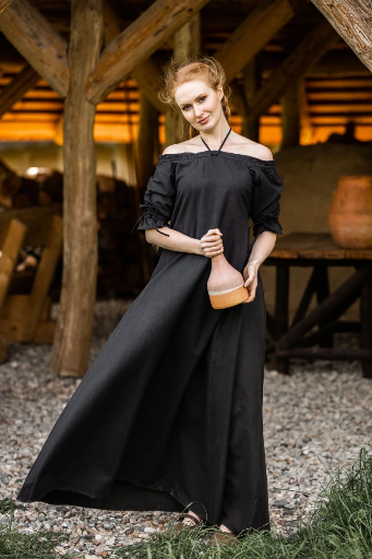 Bodenlanges Kurzarmkleid "Melisande" Schwarz