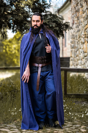 [7019bl] Baumwoll Umhang, Mantel, Halbkreismantel - Gewand für Mittelalter, Larp und Reenactment