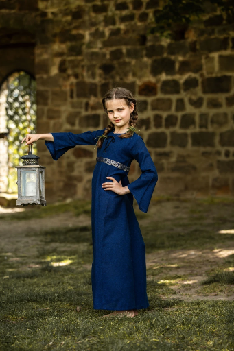 [4040bl] Mädchenkleid "Piccola Donna" in Blau – Eleganz für junge Mittelalterliebhaberinnen