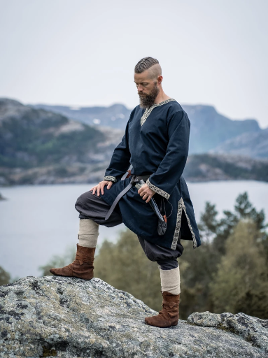 Lange Tunika Halvor  mit Borten - Gewand für Mittelalter, Larp und Reenactment