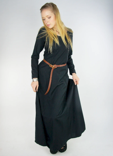Schlichtes Wikinger Unterkleid Scarlet Schwarz aus Baumwolle für Mittelalter Damen