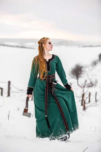 Wikinger-Kleid „Freya“ – Natürliche Eleganz in Grün mit schwarzen Akzenten