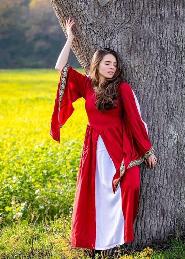Edles Viskosekleid „Ivette“ – Majestätische Eleganz in Rot und Weiß