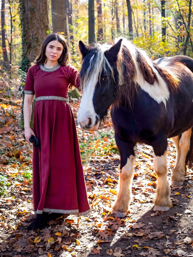 Edles Kurzarmkleid „Ennlin“ – Mittelalterliche Eleganz in Ziegelrot