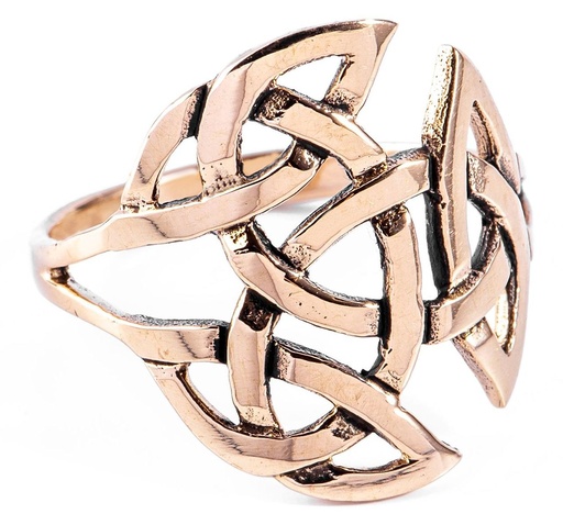 [rb380] Keltischer Damenring NEMAIN aus Bronze – 20 mm offenes Trinitäts-Knotenmuster