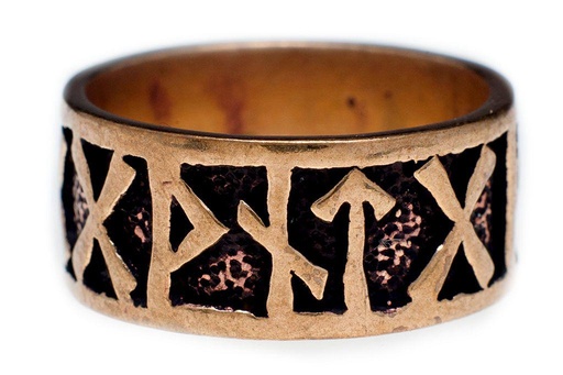 [rb305] Wikinger Ring FUTHARK aus Bronze – 9 mm Runenring mit Futhark-Symbolen
