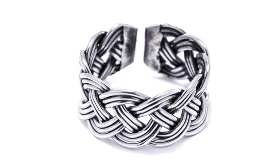 [r453] Breiter Wikinger-Ring NORCIA aus 925 Silber – 13 mm Verstellbarer Flechtring mit Knotenmuster