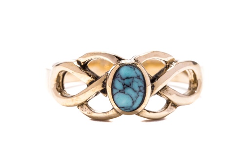 [rb515-4] Keltischer Damenring BRIGANTIA aus Bronze – 8 mm Celtic-Knoten mit Türkisstein