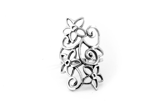 [r367] TARA Ring aus Silber – Langer Elfen Damenring mit Blumenornament 2,9 cm