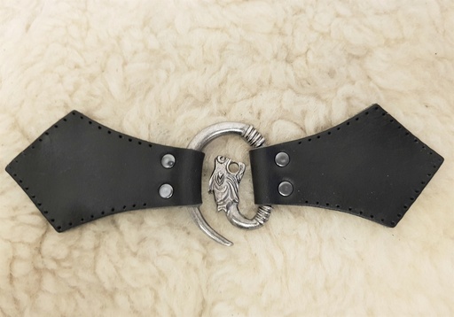 Drachenkopf-Verschluss mit Leder in Eisenoptik – Hakenverschluss für Umhang & Mantel