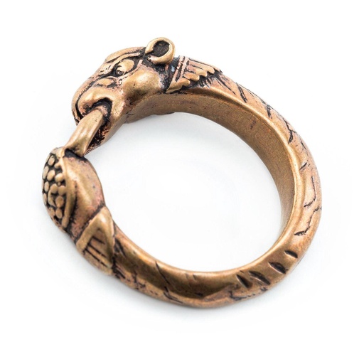 [rb229] Wikinger Ring RAGDAR aus Bronze – 7 mm Krafttier-Ring mit Hundekopf als Schutzsymbol
