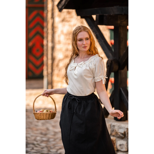 Mittelalterbluse "Otilia" mit kurzen Ärmeln Schwarz, Hanf, Natur, Weiß  100% Baumwolle Mittelalter Larp