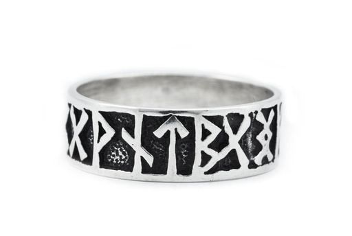 [r305] Ring Futhark Runenring aus Silber 925 – Wikinger Bandring mit Runenalphabet 9 mm