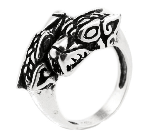 [r307] Ring Fenris aus Silber 925 – Wikingerring Geri & Freki 11 mm mit Odins Wölfen