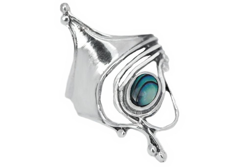 [r437-3] Langer Damenring VENICE aus 925 Silber – 3 cm Silberring mit schimmernder Paua-Muschel