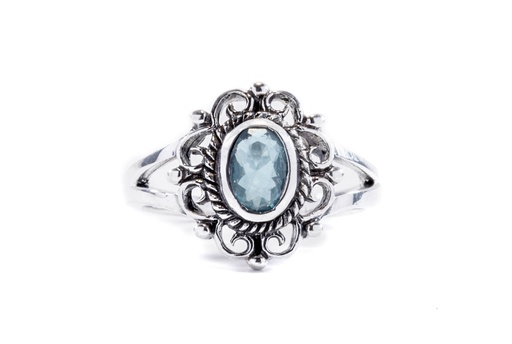 [r445-2] Elfenhafter Damenring CISCANDRA aus 925 Silber – 13 mm Blumenring mit himmelblauem Kristall