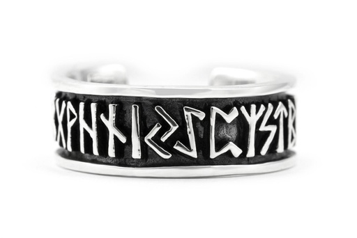 [r320] RUNAR Ring aus Silber – Offener Runenring mit Futhark Gravur 7 mm Wikingerstil