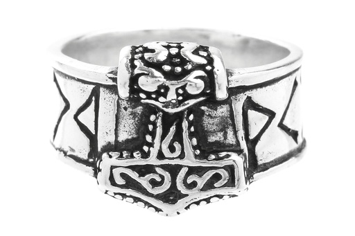 [r329] Ring Thor Runenring mit Thorshammer aus Silber 925 – Mjölnir Wikinger Bandring 13 mm