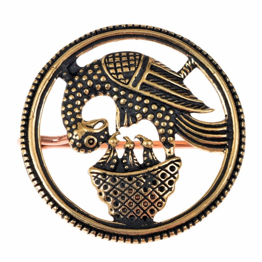 Mittelalterliche Fibel Pelikan - Bronze oder Bronze versilbert - 3,3 cm Pilgerabzeichen