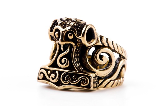 [rb369] Wikinger-Ring THORWAL aus Bronze – 21 mm Thorshammer-Ring inspiriert vom Schonenhammer