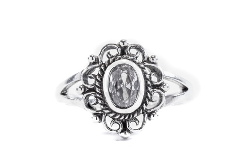[r445] Damenring CISCANDRA aus 925 Silber – 13 mm Blumenring mit weißem Kristall
