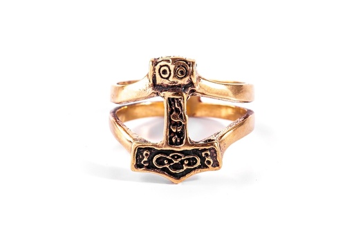 [rb164] Wikinger-Ring THORAN aus Bronze – 18 mm Thorshammer-Ring mit Wikinger-Symbolen