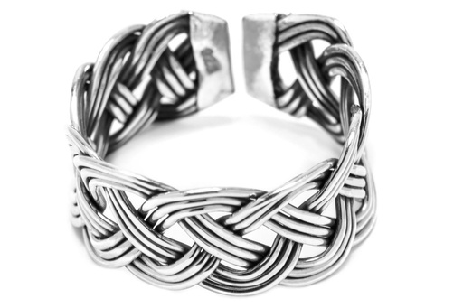 [r451] Breiter Wikinger-Ring ROHAN aus 925 Silber – 11 mm Offener Flechtring mit Zopfmuster