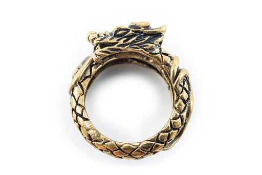 [rb300] Drachenring BRAIGH aus Bronze – 1,2 cm offener Wikinger-Ring mit Midgardschlange