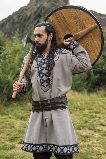 Wikingertunika Erik Sand  mit Lederapplikation und Nieten Wikinger