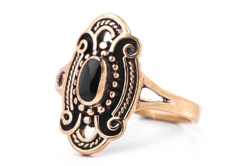 [rb654] Wikinger-Ring "Turan" mit Onyx aus Bronze – Mystischer Schutzring für Reenactment & LARP 1,7 cm