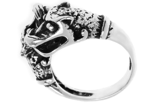 [r297] FENJA Ring aus Silber – Wikingerring mit zwei Wolfsköpfen Odins Tiere 1,2 cm breit